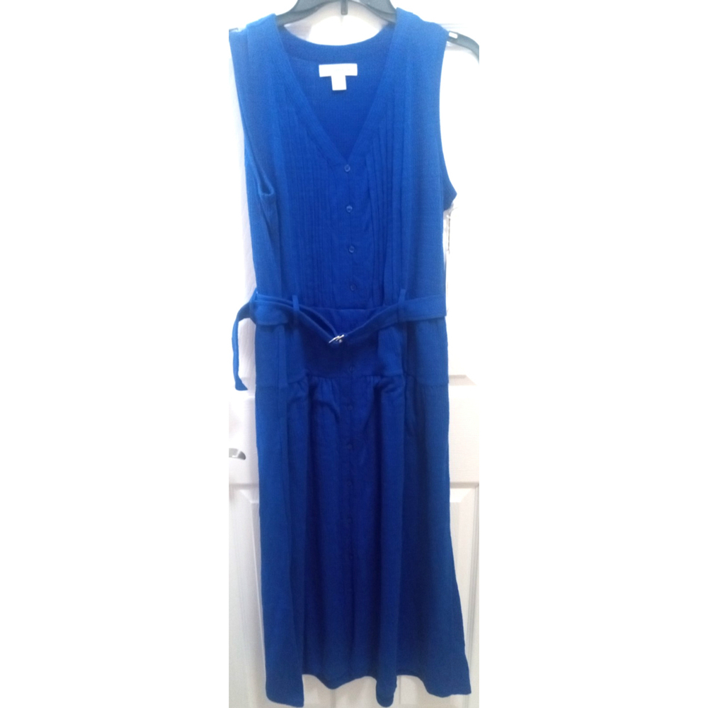 Liz Claiborne Womens Sleeveless Midi A-Line Dress Sz M Blue Casual Preppy NWT